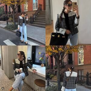 Alice + Olivia Tweed Jadyn Blazer Black White Preppy Office Academia Size 0